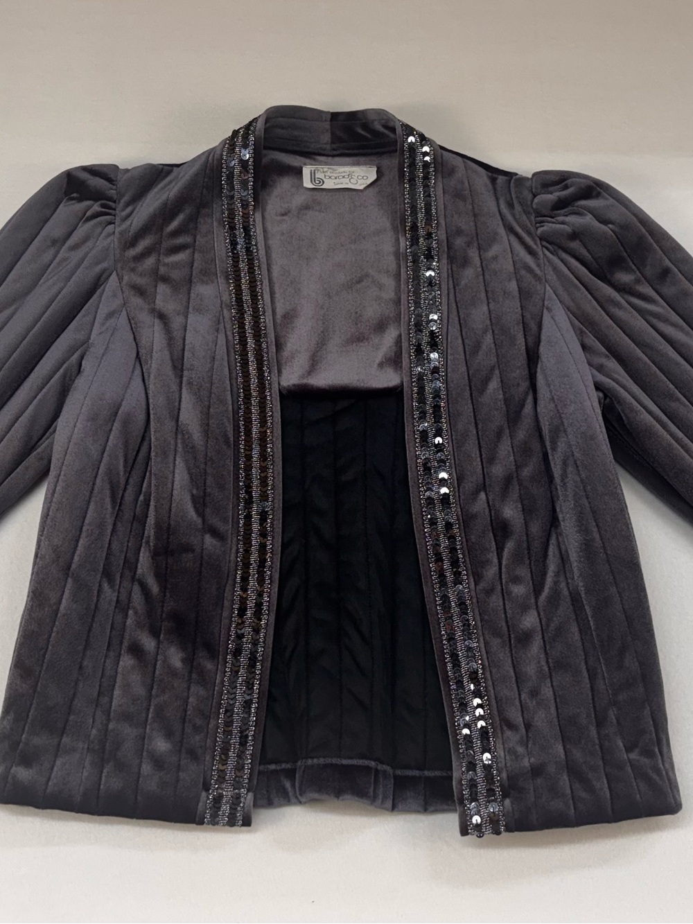 Vintage Black Velvet Blazer with Sequin Trim made in the USA